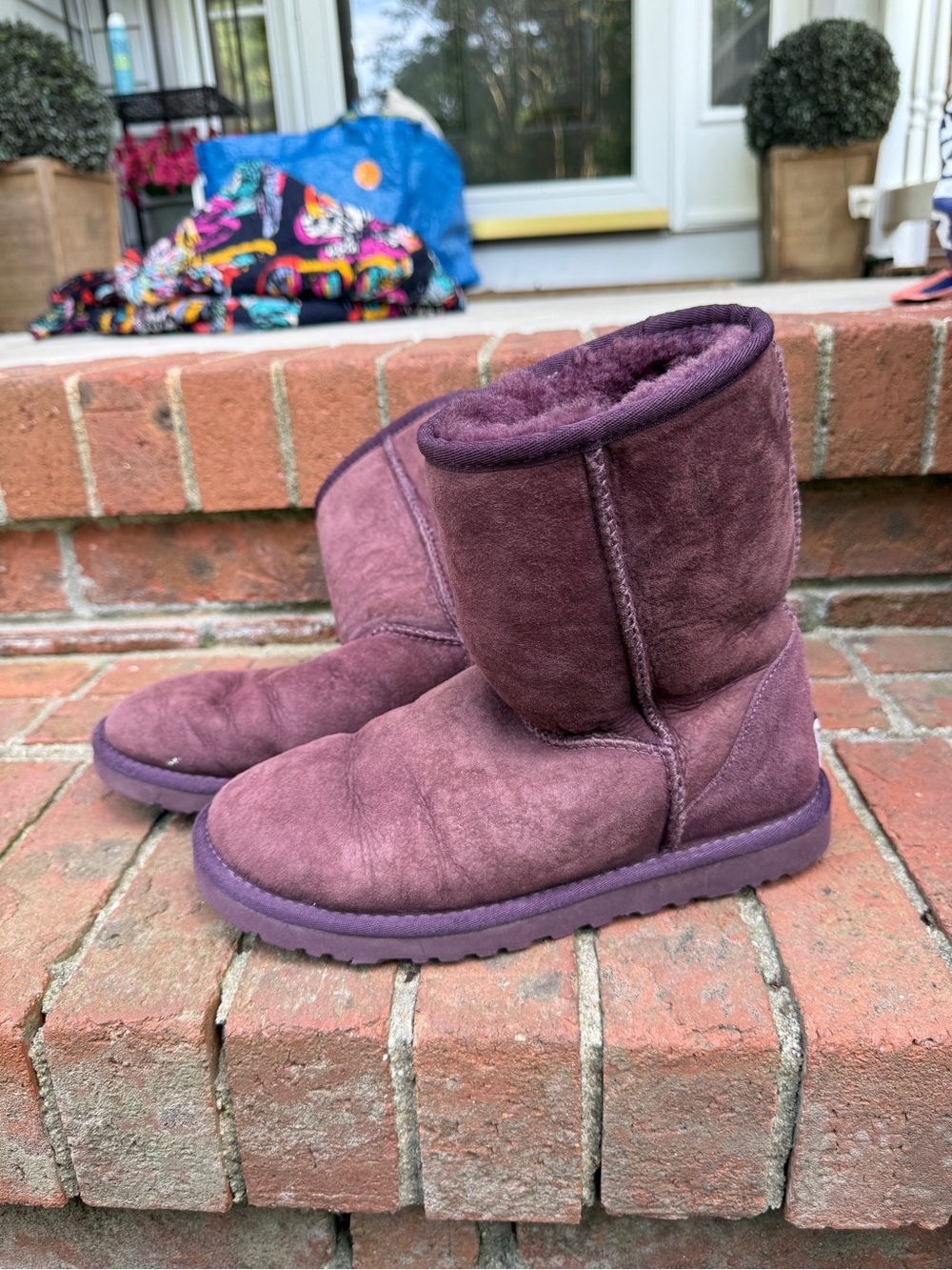 Vintage UGG Australia Purple Shearling Short Leather Snow Boots Size 6 Women’s - Picture 8 of 11